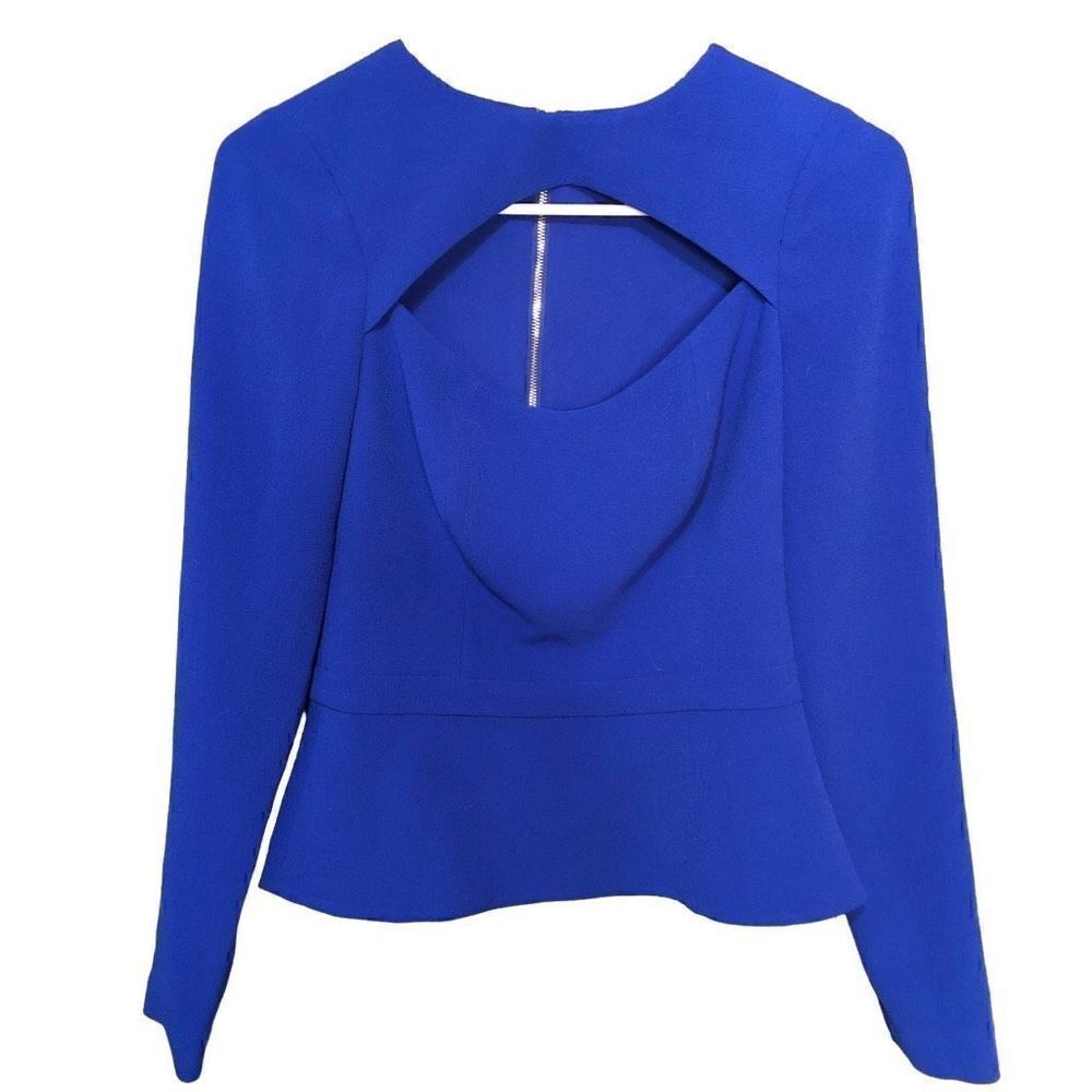 Dress the Population Blouse Womens XS Long Sleeve Peplum Hem Peekaboo Neckline